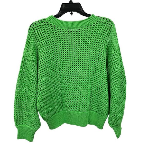 Equipment Esme Green Open Stitch Cropped Sweater | Size XL - Picture 2 of 6